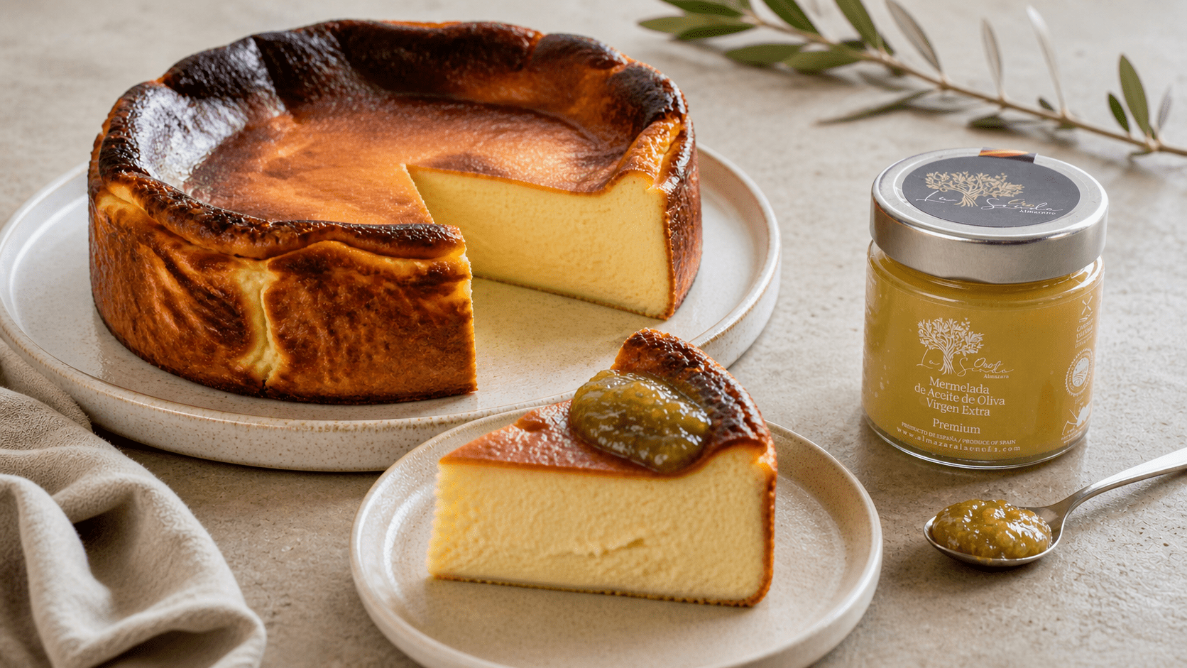 Tarta de queso al horno cremosa con Mermelada Premium Oro La Senda